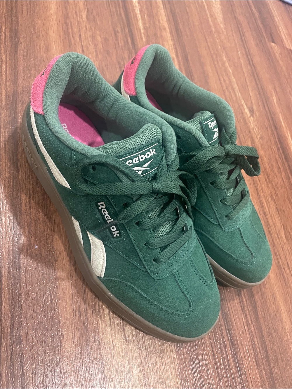 Reebok Women's Green Suede Sneakers with Pink Lining